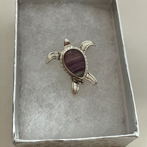 Sterling Silver Turtle Pendant with Purple Stone - Picture 7 of 7